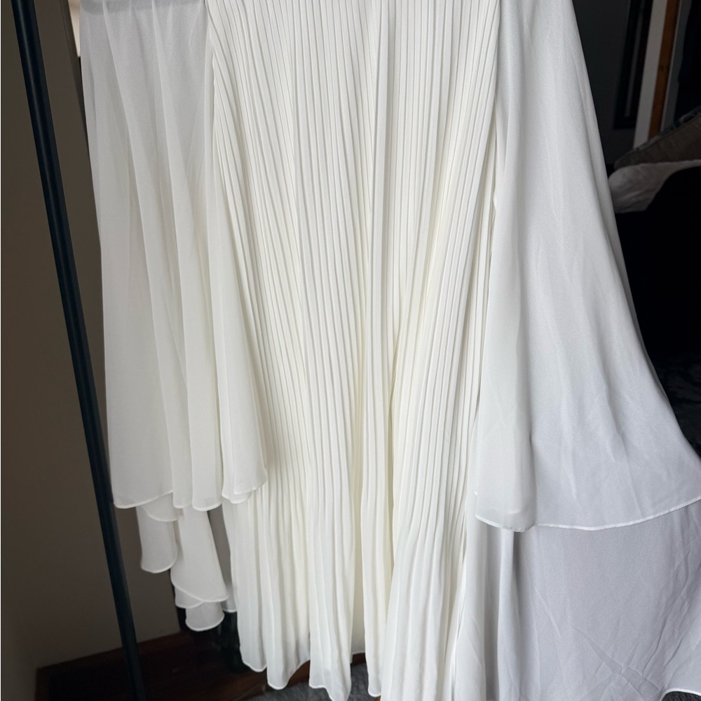 Alex Marie Pleated Dress with Cape Sleeve